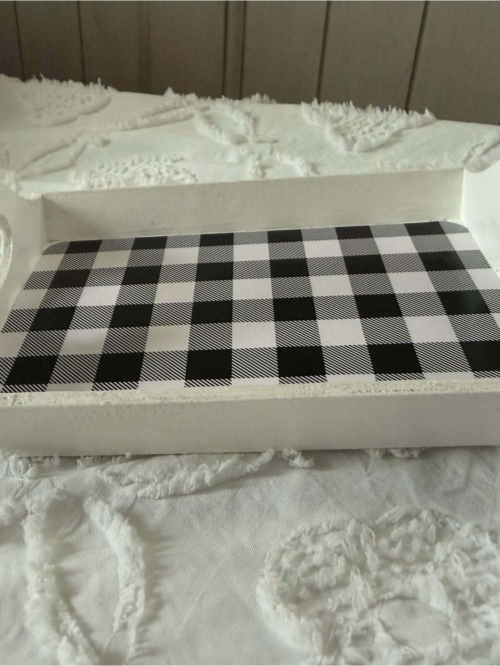 White Decorative Storage Tray with Black Check Pattern